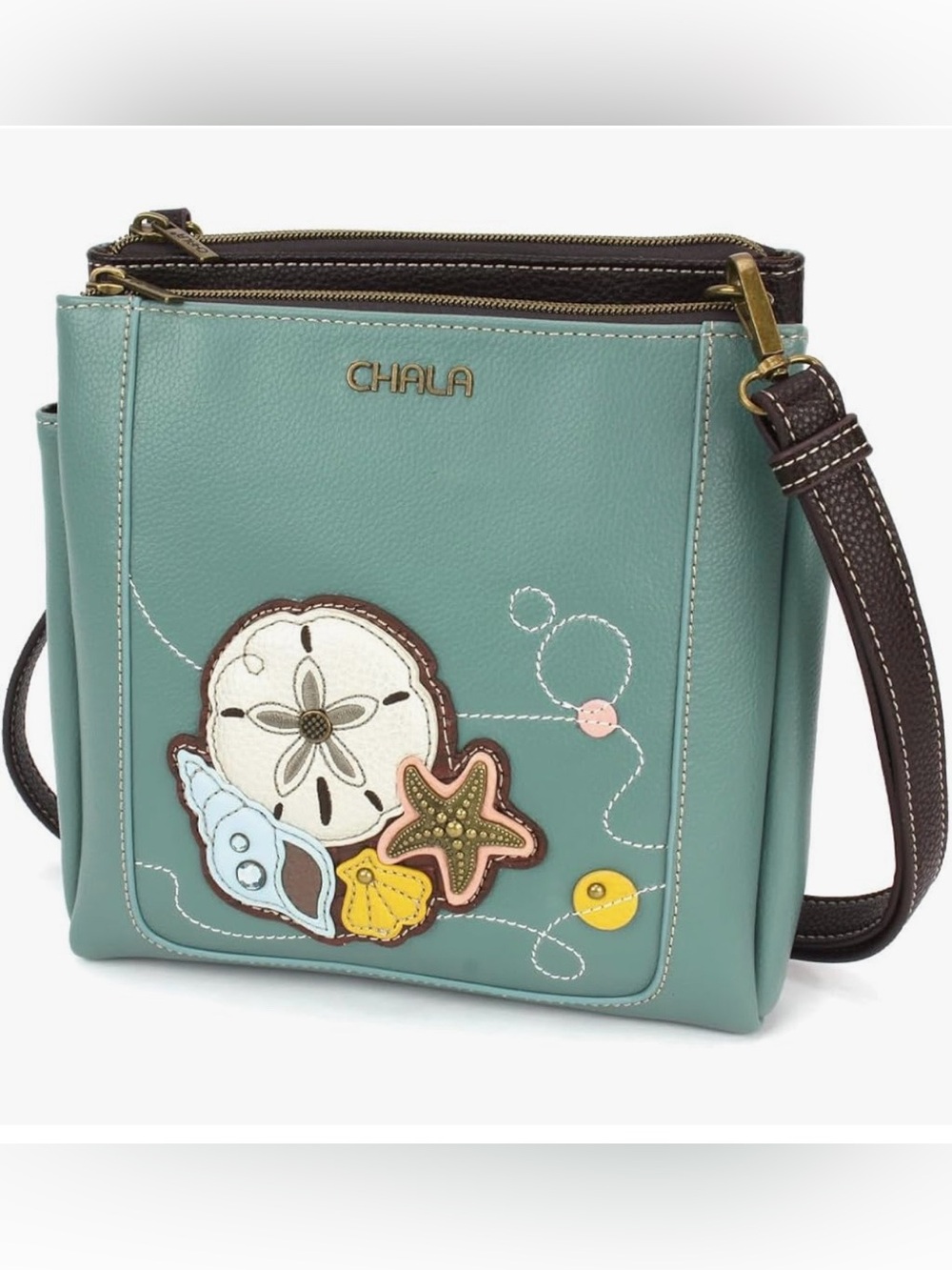 Chala Teal Crossbody with Beach Shell Appliqués